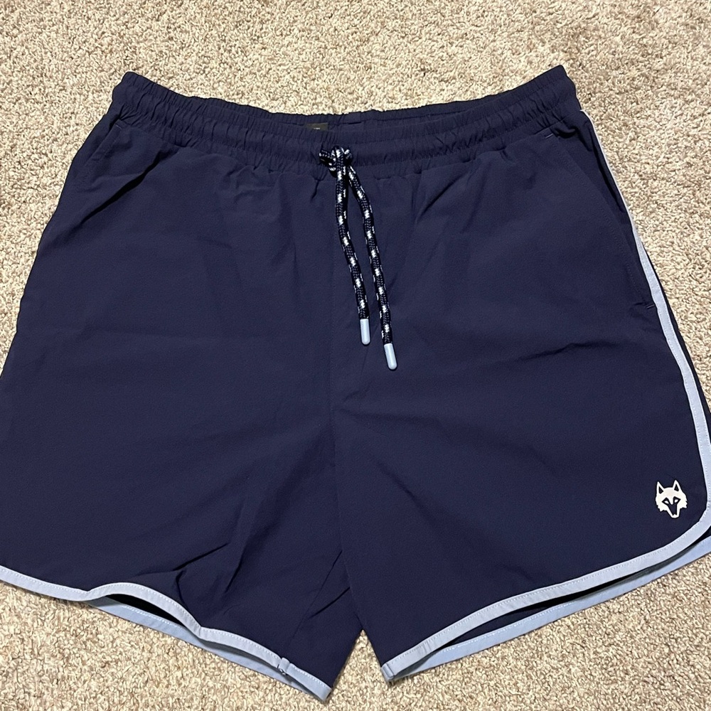 Greyson Midnight Blue swim Shorts with Wolf Emblem